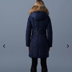 Mackage kay is a three-quarter fitted down coat for women color navy
